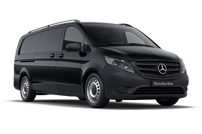 Mercedes Vito van, ideal for airport transfers, accommodating up to 8 passengers and 7 bags, representing the fleet options of Manchester Airport Taxis.