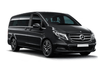 Black Mercedes V-Class van, suitable for airport transfers, featured in Manchester Airport Taxis service offerings.