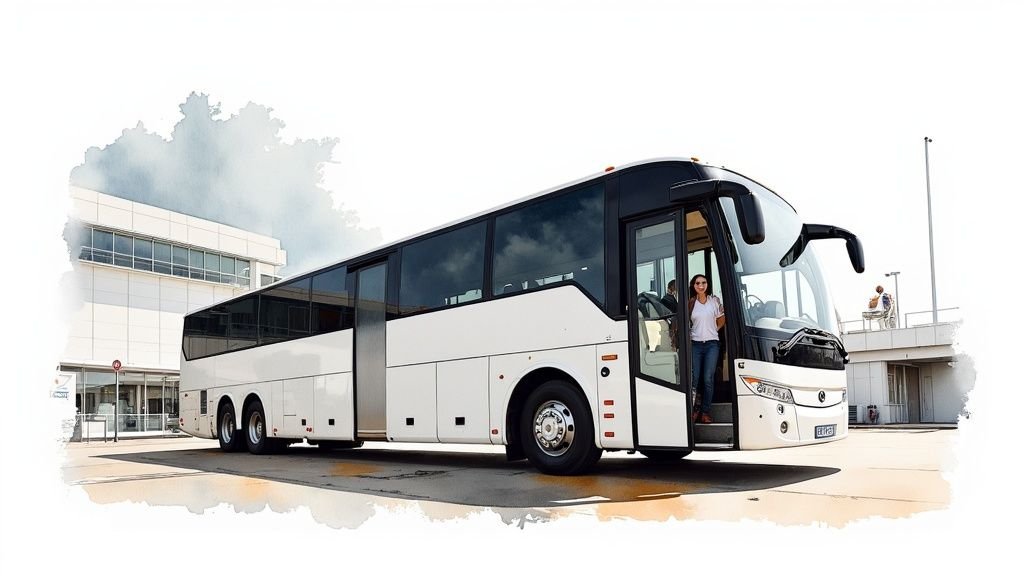 Mercedes-Benz black minibus at Manchester Airport, showcasing convenient group travel options for airport transfers.